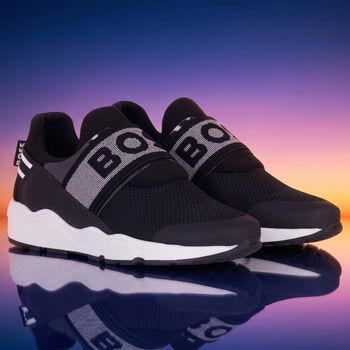 Boys Black Logo Trainers