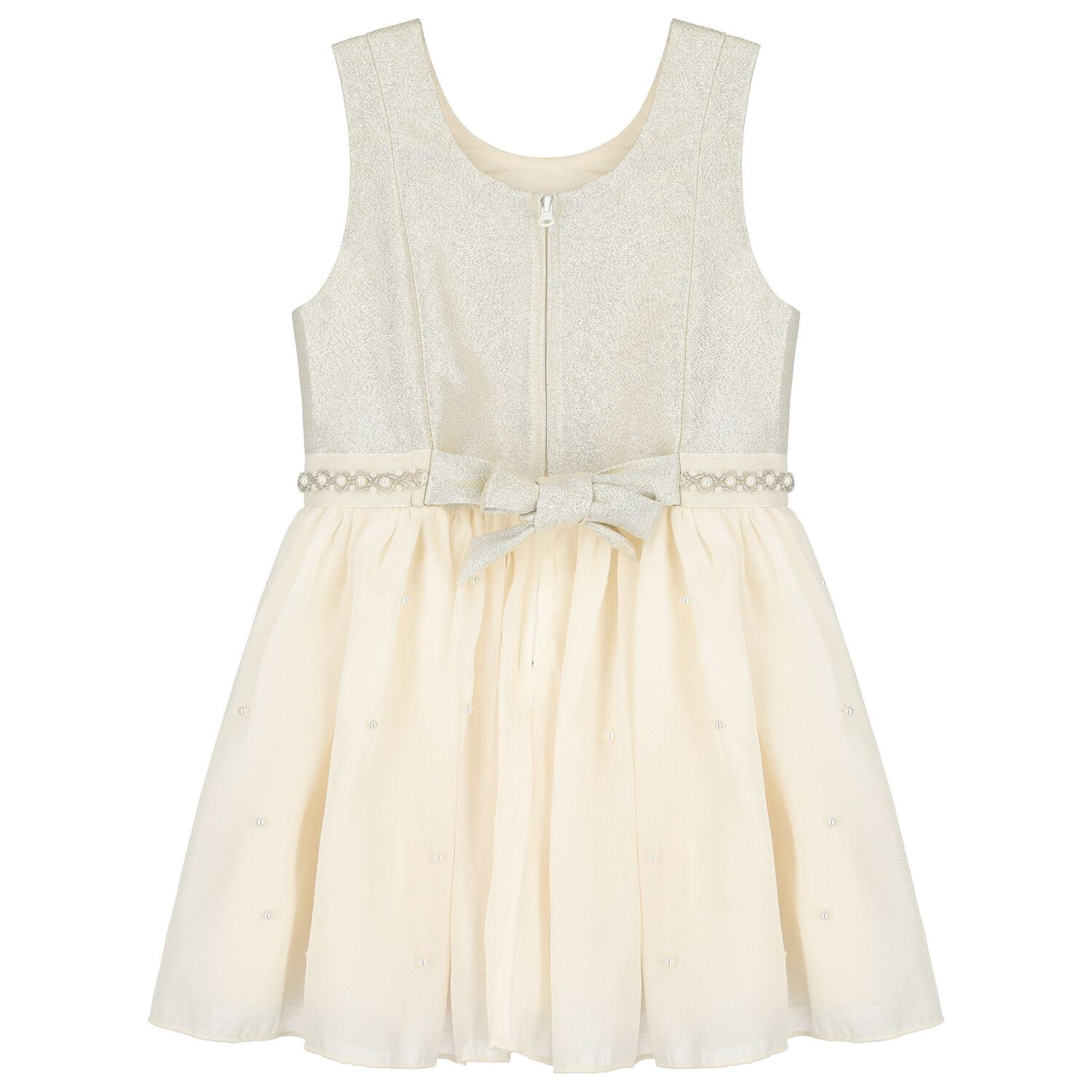 Girls Ivory & Gold Pearl Dress, 1, hi-res image number null