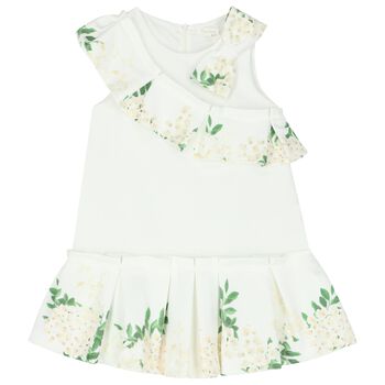 Girls Ivory & Green Floral Dress