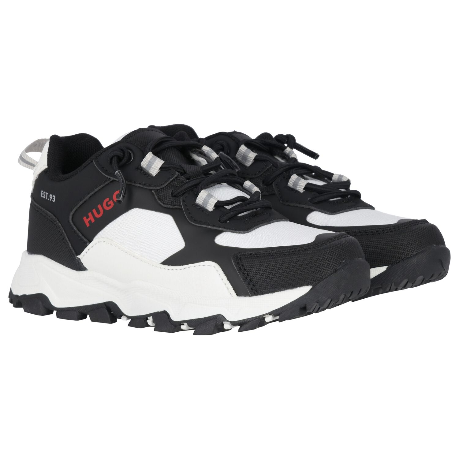 Boys Black & White Logo Trainer, 1, hi-res