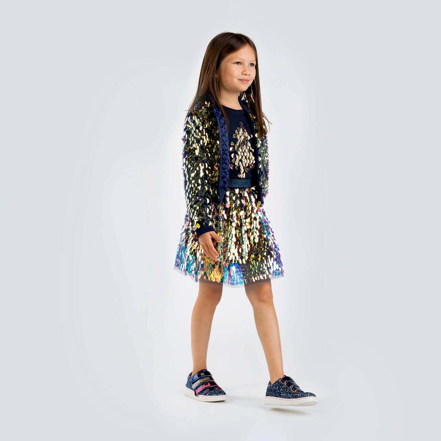Girls Iridescent Embellished Sequin Jacket, 1, hi-res