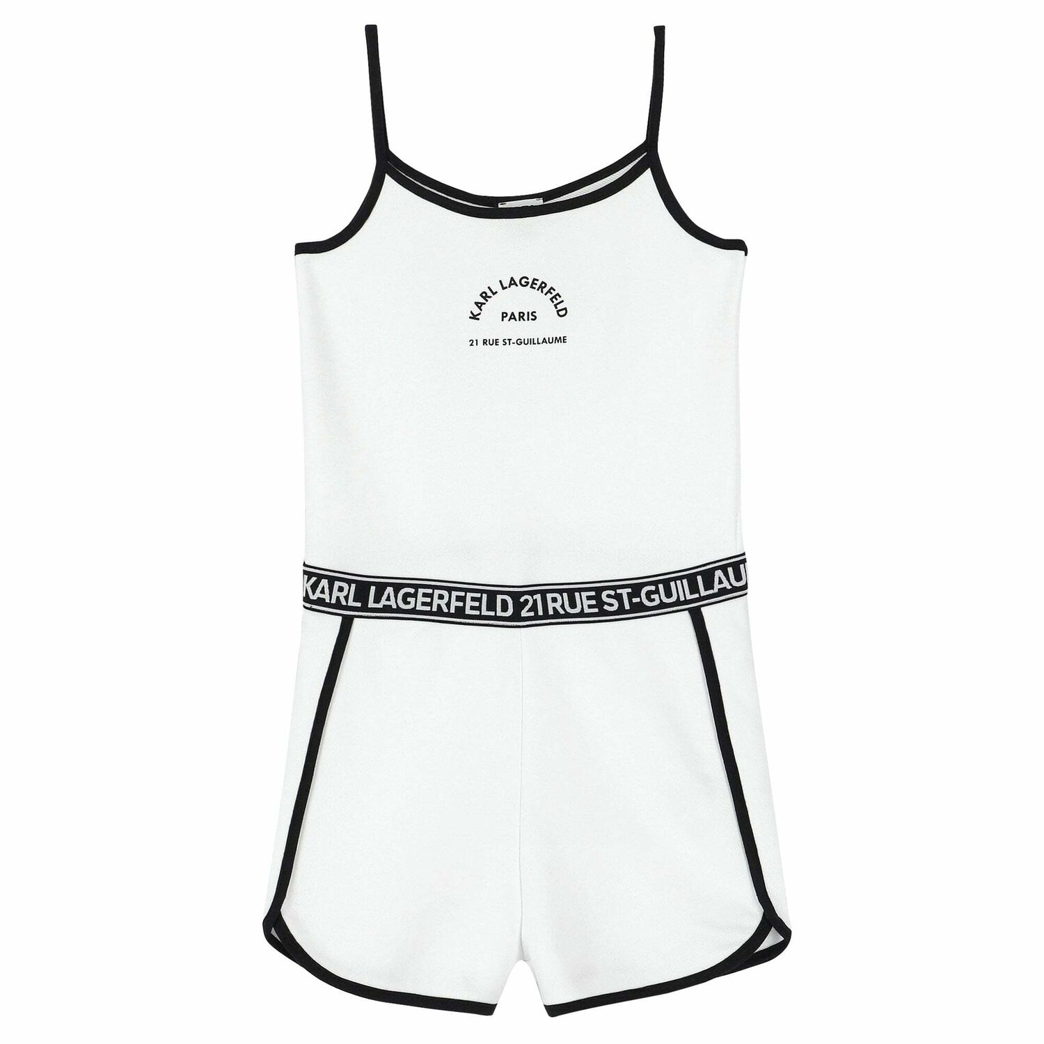 Girls White Logo Playsuit, 1, hi-res