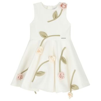 Girls White Rose Satin Dress