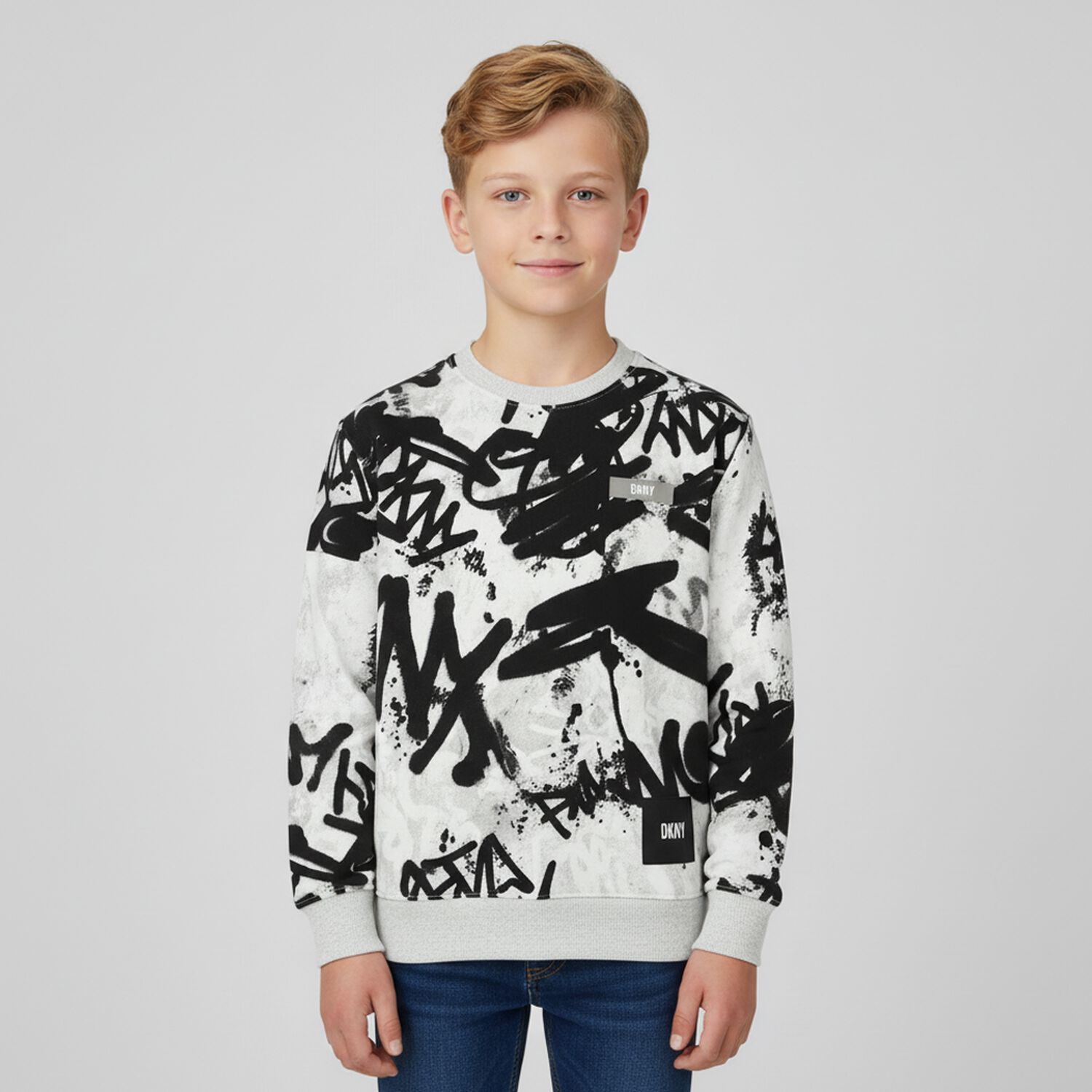 White & Black Graffiti Logo Sweatshirt, 1, hi-res image number null