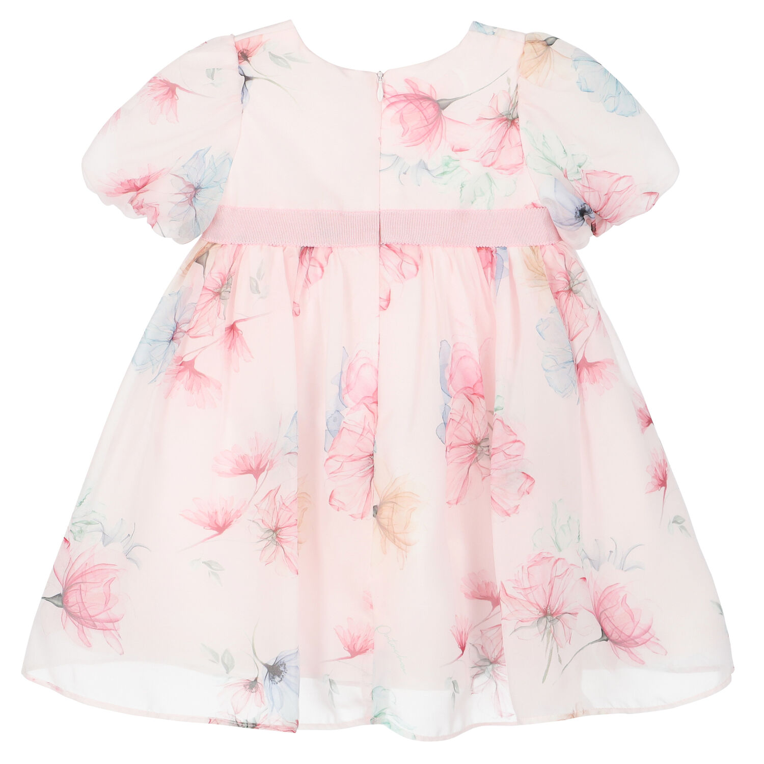 Younger Girls Pink Floral Chiffon Dress, 1, hi-res