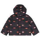 Girls Black Lips & Logo Puffer Jacket , 1, hi-res