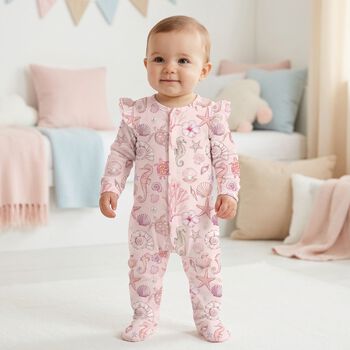 Baby Girls Pink Coral Shells Babygrow Gift Set 