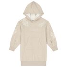Girls Beige Embroidered Logo Sweatshirt Dress, 1, hi-res