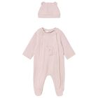 Baby Girls Pink Ribbed Babygrow & Hat Set, 1, hi-res