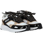 Girls Black & White Logo Trainers, 1, hi-res