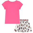 Girls White & Pink Teddy Bear Logo Skirt Set, 1, hi-res