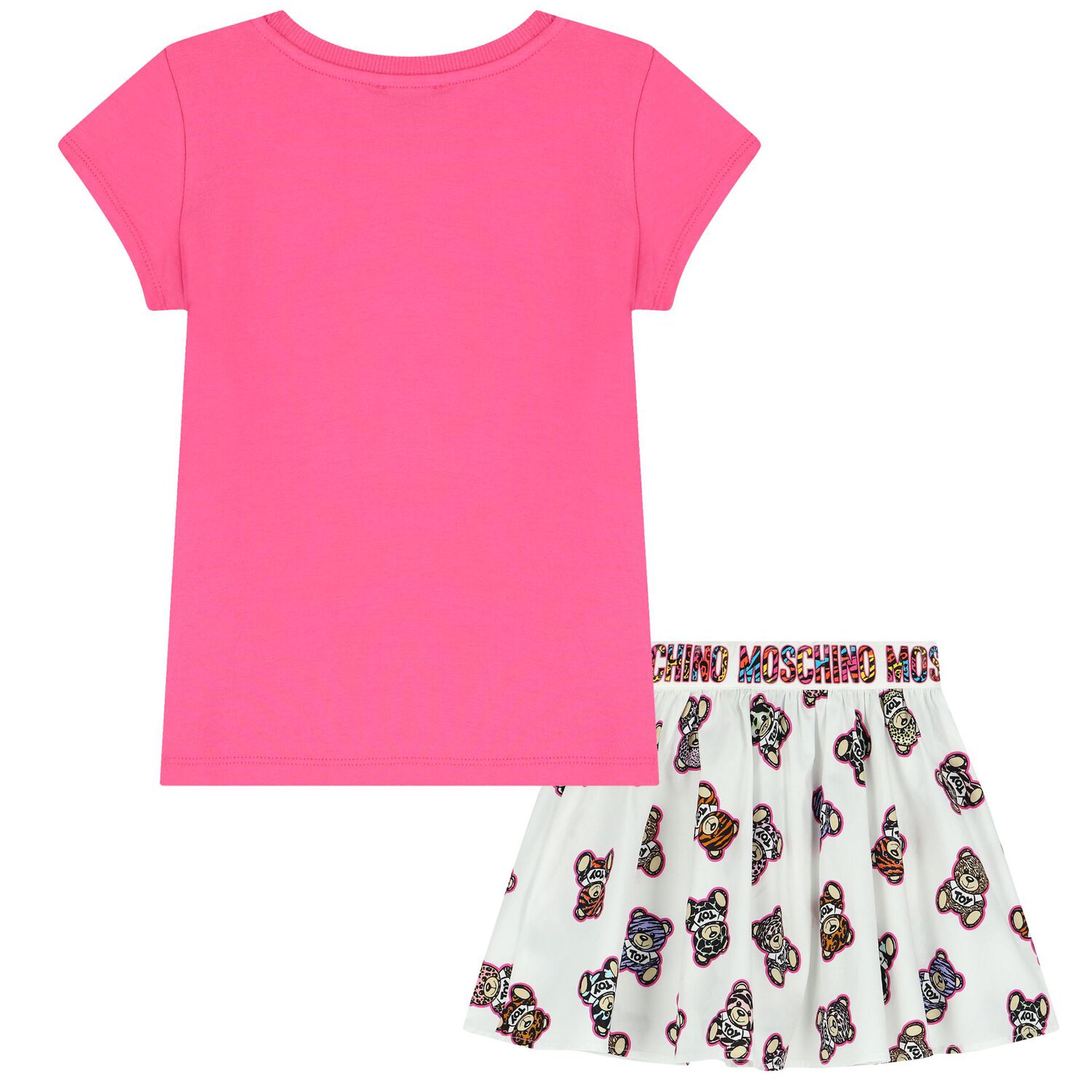 Girls White & Pink Teddy Bear Logo Skirt Set, 1, hi-res image number null