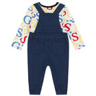Baby Boys Blue Logo Dungaree Set, 1, hi-res