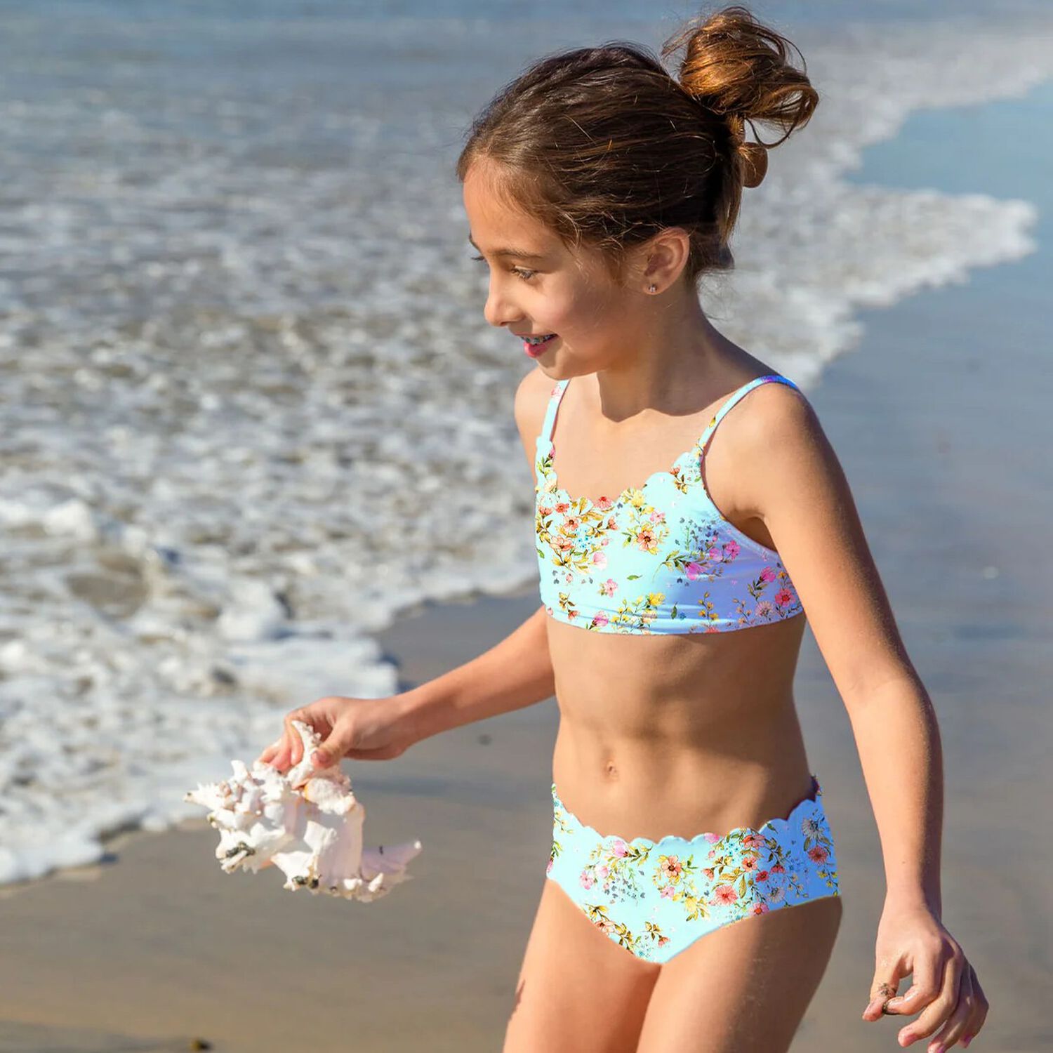 Girls Blue Floral Bikini, 1, hi-res