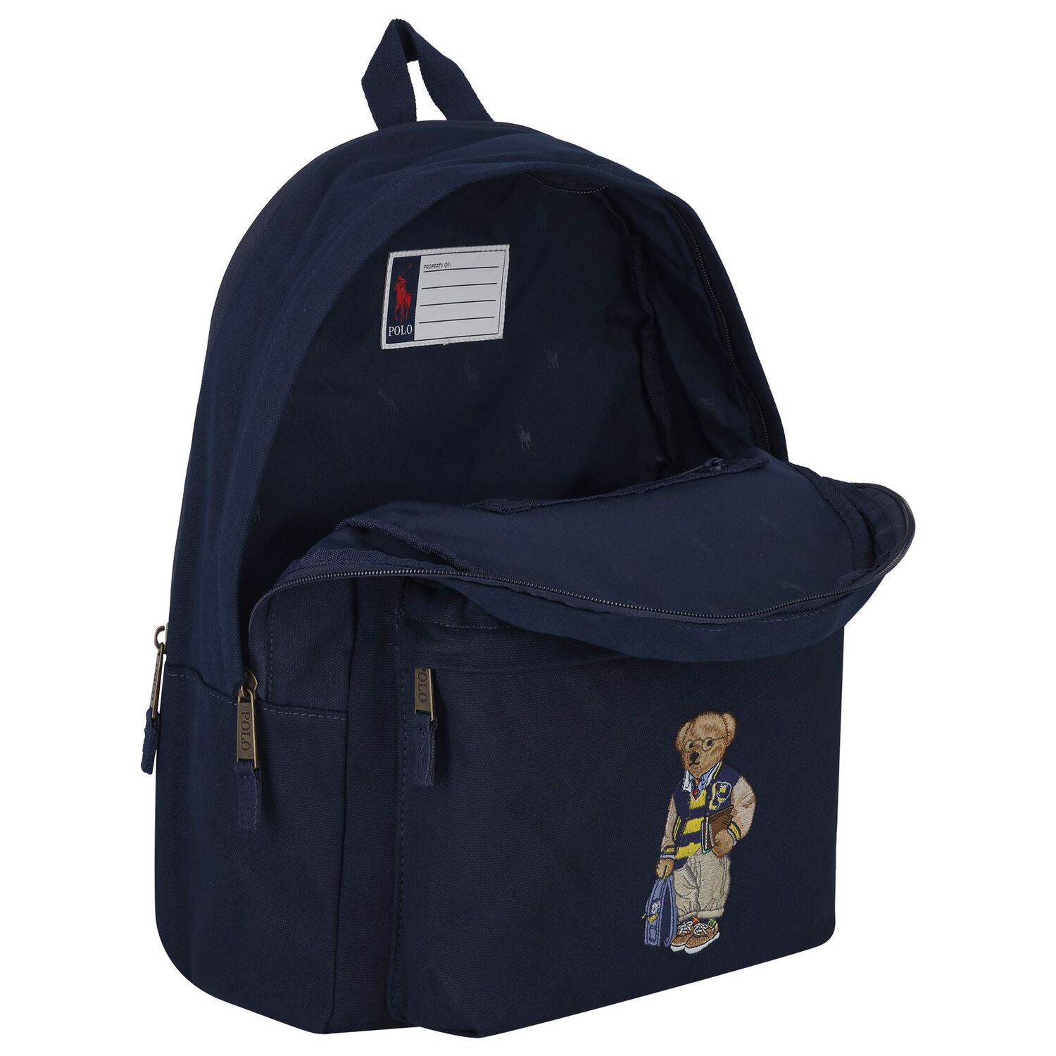 Boys Navy Blue Canvas Polo Bear Backpack ( 44cm ), 1, hi-res
