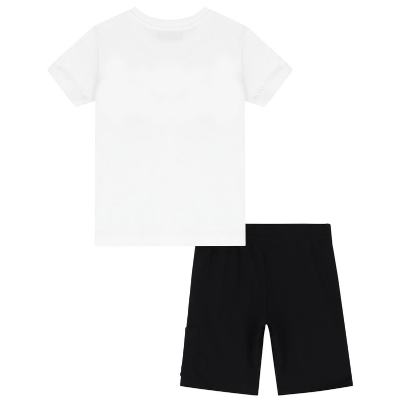 Boys White & Black Teddy Logo Shorts Set, 1, hi-res image number null