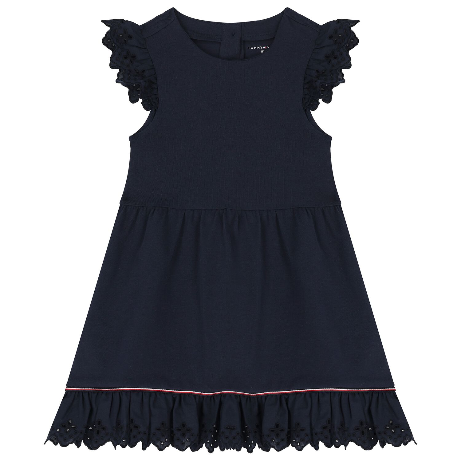 Younger Girls Navy Cotton Dress, 1, hi-res