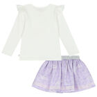 Girls Ivory & Purple Embellished Skirt Set, 3, hi-res