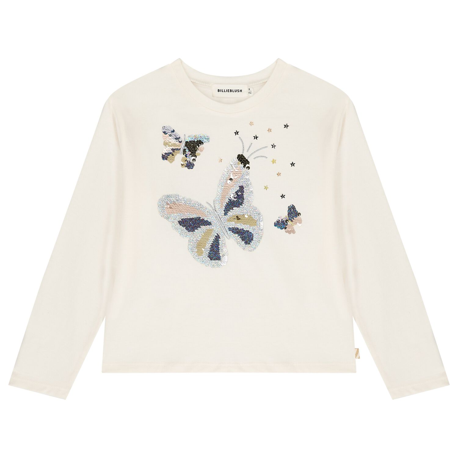 Girls Ivory Embellished Butterflies Sequin Long Sleeve Top, 1, hi-res