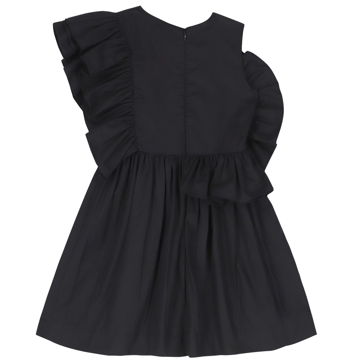 Girls Black Ruffle Dress, 1, hi-res