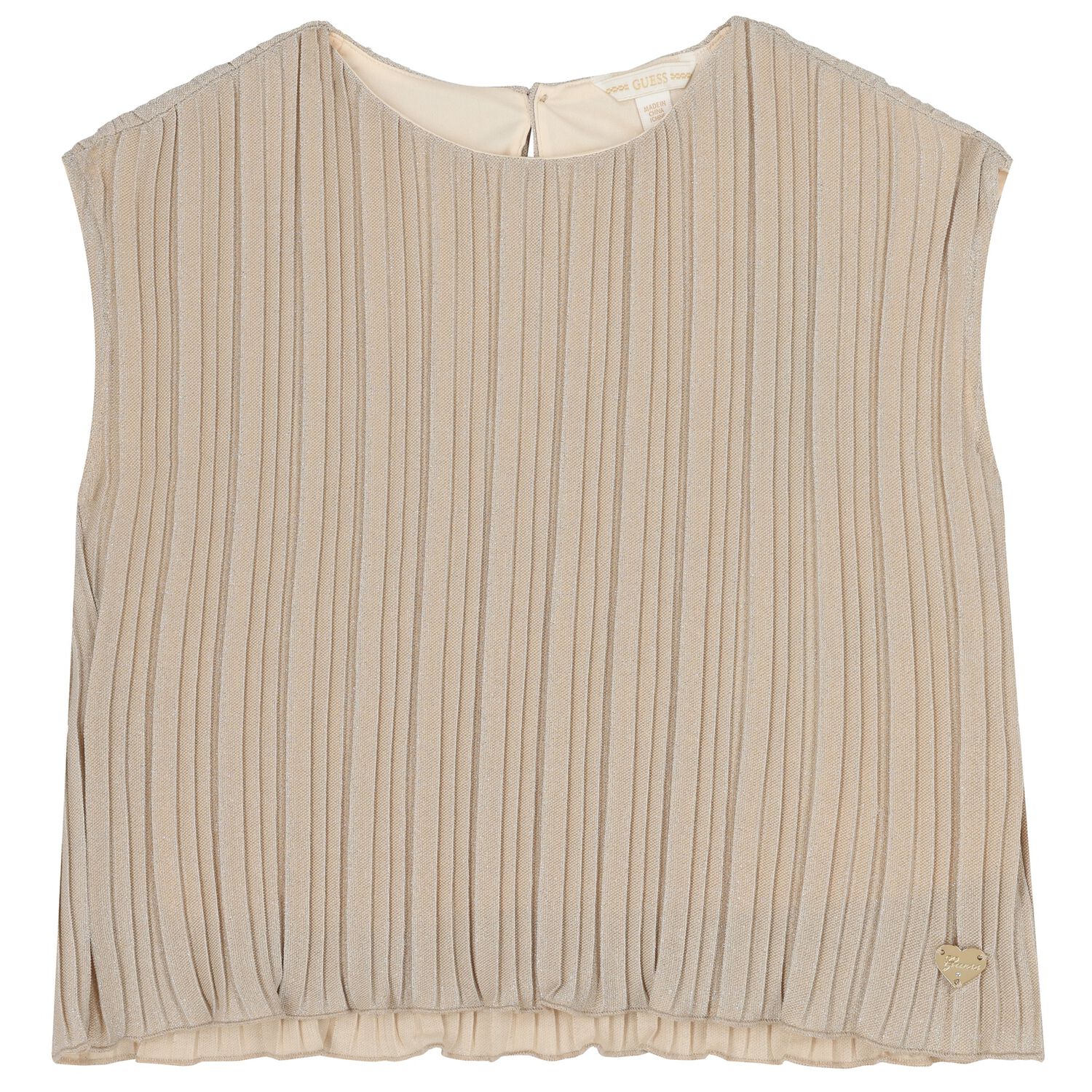 Girls Beige & Silver Pleated Top, 1, hi-res