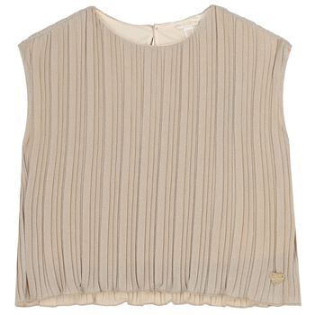 Girls Beige & Silver Pleated Top