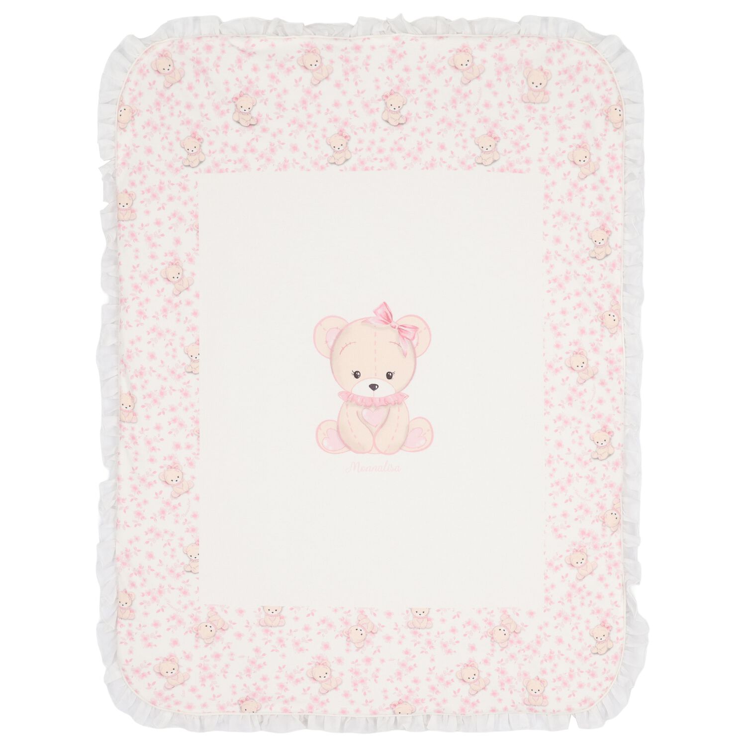 Baby Girls Ivory & Pink Teddy Bear Blanket, 1, hi-res