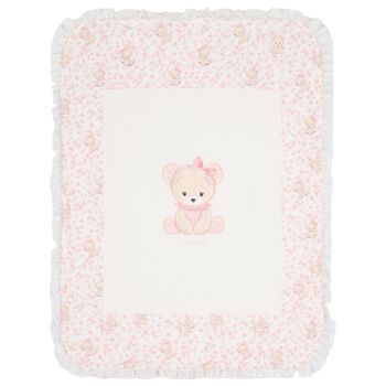 Baby Girls Ivory & Pink Teddy Bear Blanket