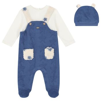 Baby Boys White & Blue Babygrow Set