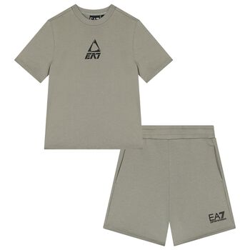 Boys Green Logo Shorts Set