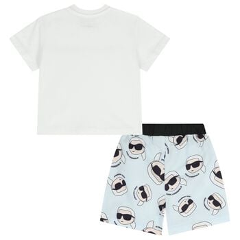 Boys White & Blue Ikonik Swim Shorts Set