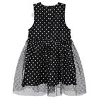 Girls Black Tulle Polka Dot Dress, 1, hi-res