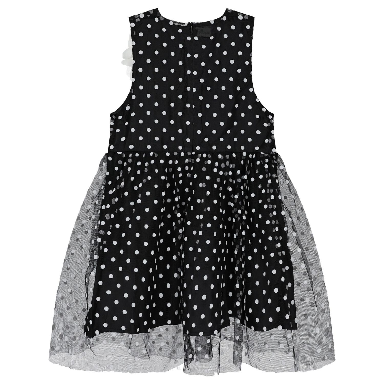 Girls Black Tulle Polka Dot Dress, 1, hi-res image number null
