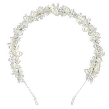Girls White Embellished Pearl & Crystal Headband