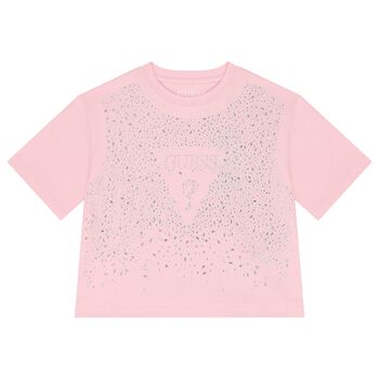 Girls Pink Logo Diamante T-Shirt