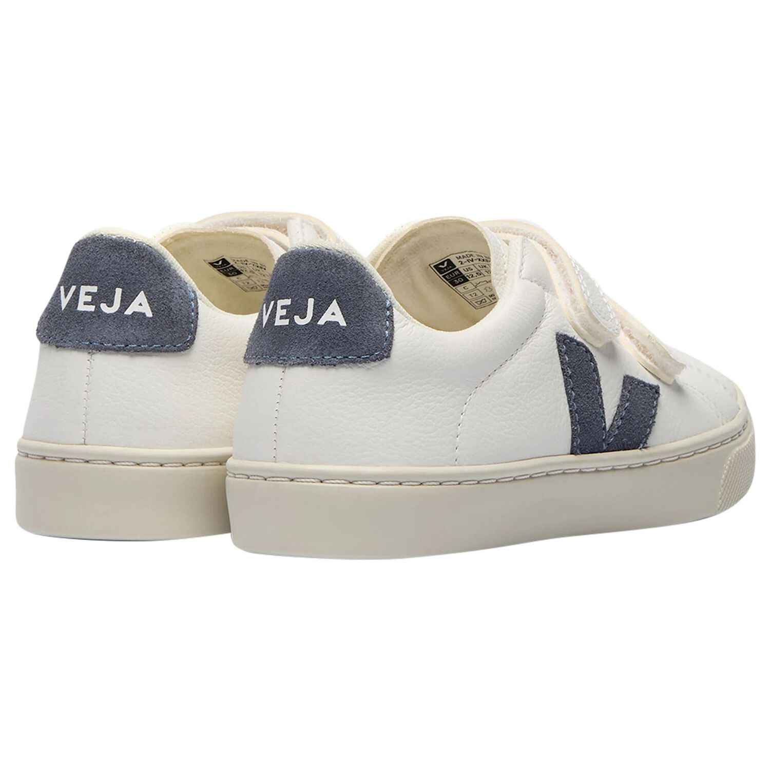 White & Blue Logo Leather Trainers , 1, hi-res