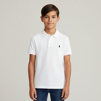 Boys White Logo Polo Shirt