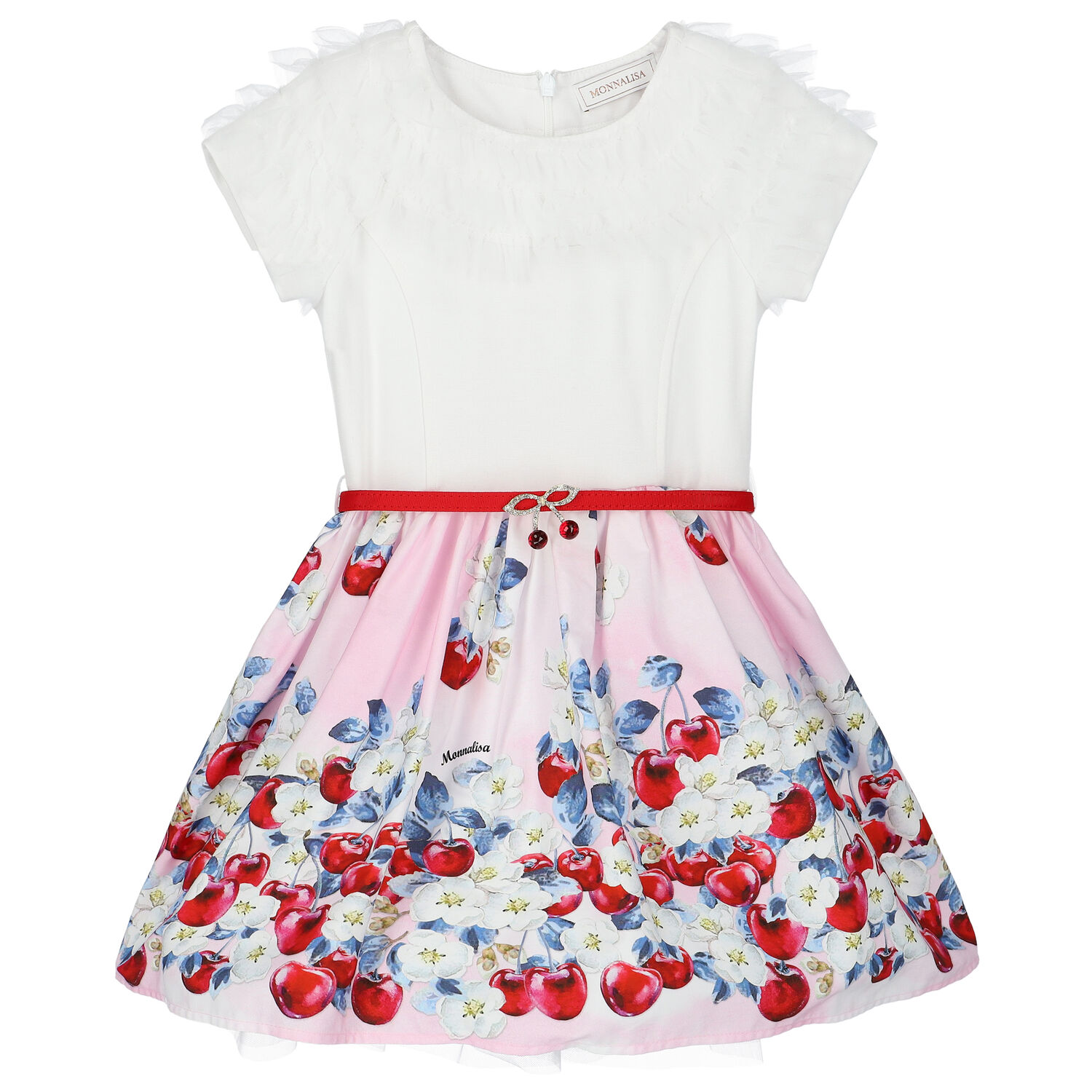 Girls White & Pink Cherry Dress, 1, hi-res