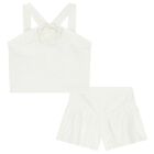Girls White Flower Shorts Set, 2, hi-res