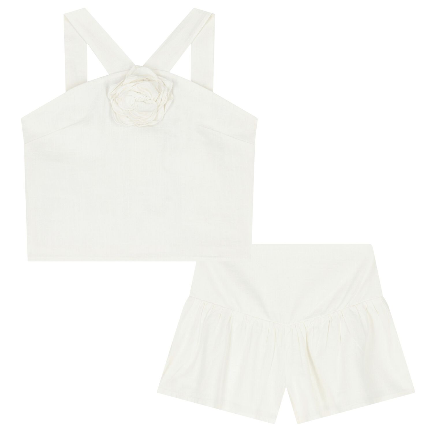 Girls White Flower Shorts Set, 2, hi-res