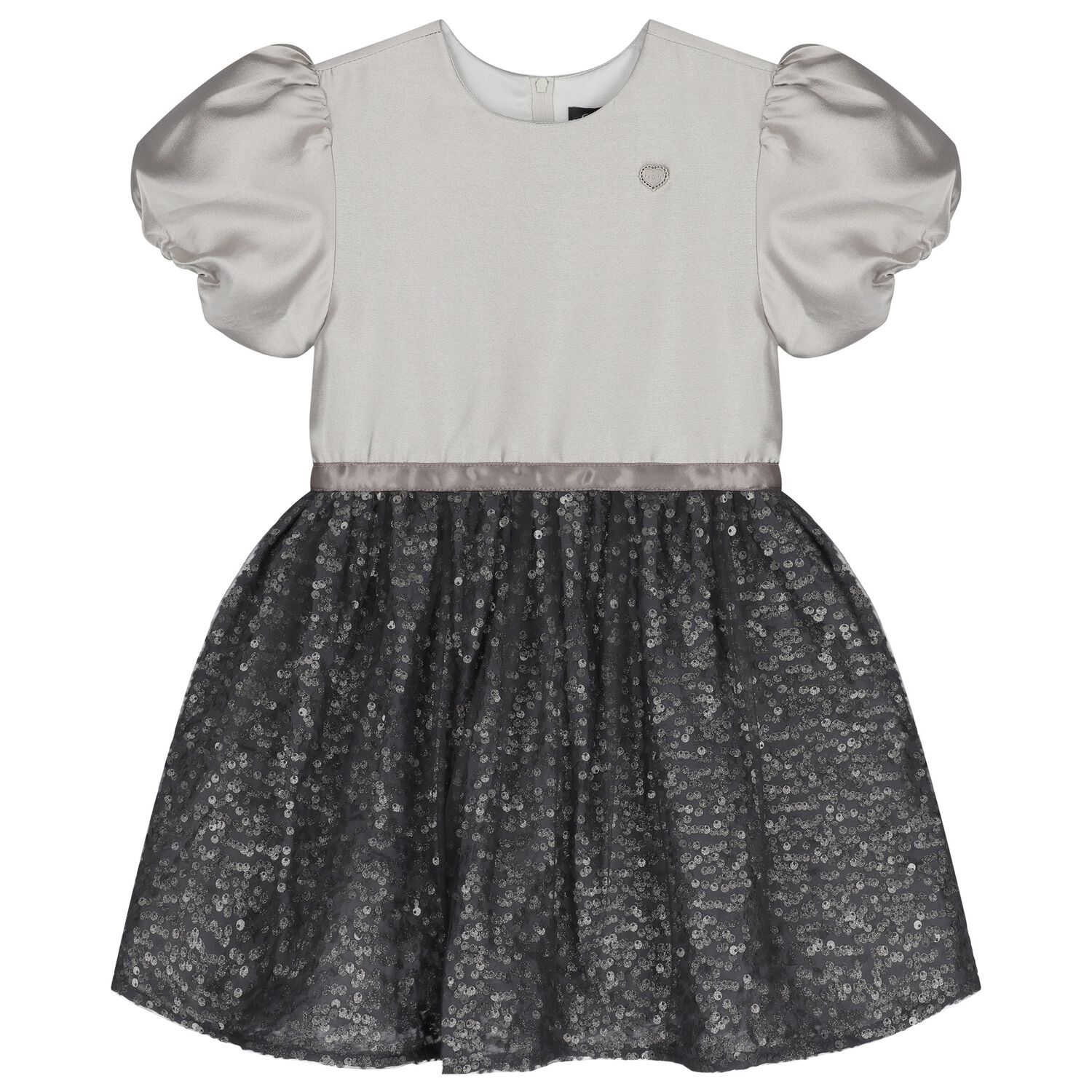 Girls Grey Satin & Sequin Dress, 1, hi-res image number null