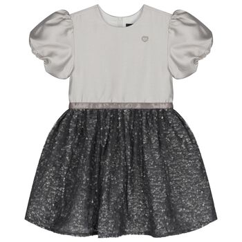 Girls Grey Satin & Sequin Dress