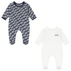Navy Blue & White Logo Babygrows ( 2-Pack ), 1, hi-res