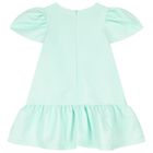Girls Green Floral Satin Dress, 1, hi-res