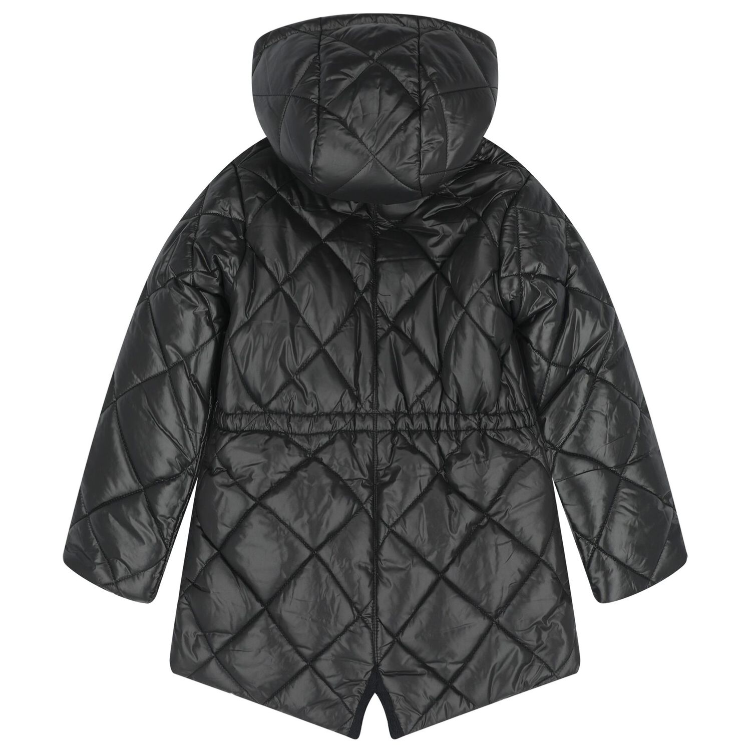 Girls Black Quilted Puffer Jacket, 1, hi-res