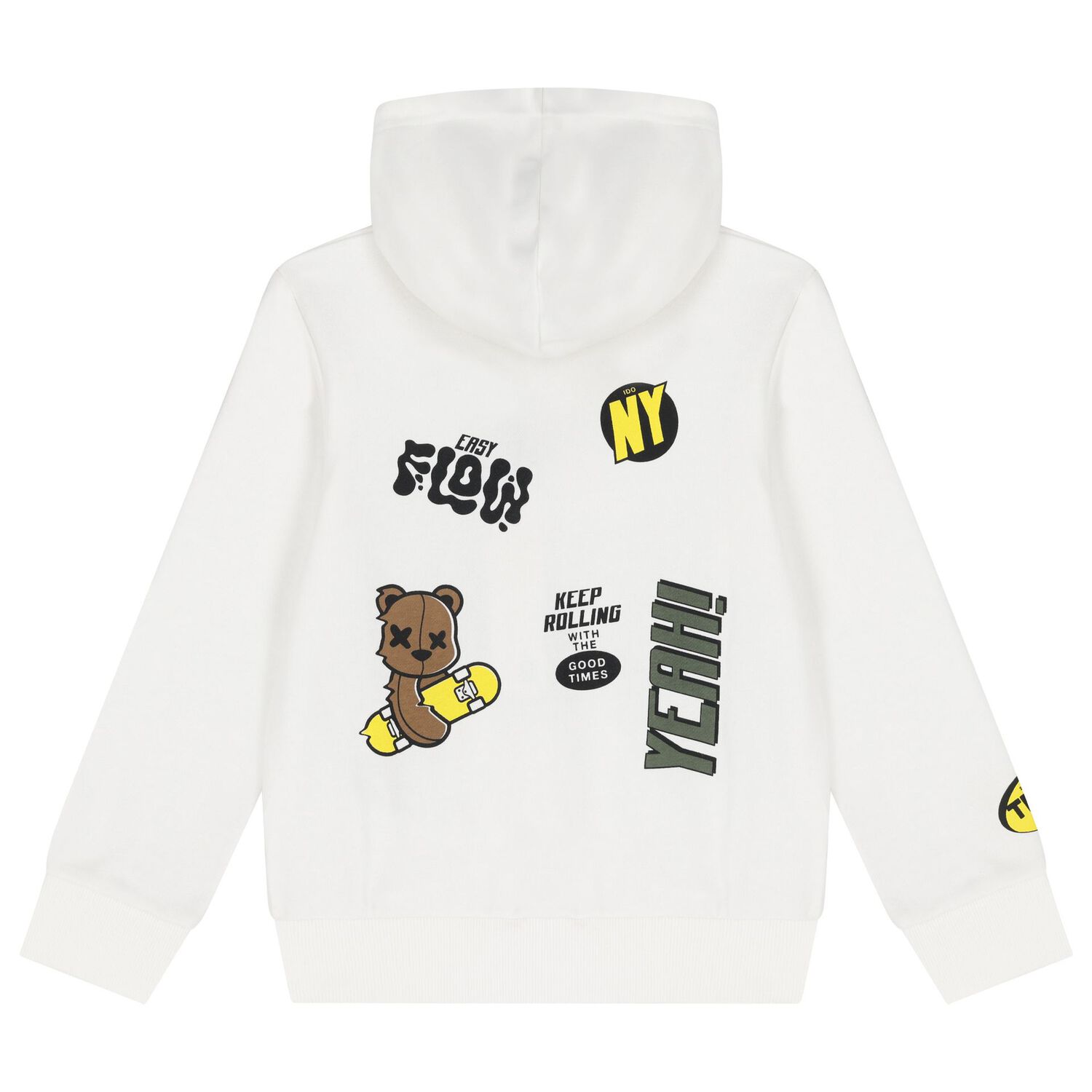 Boys Ivory Teddy Bear Hooded Zip Up Top, 1, hi-res