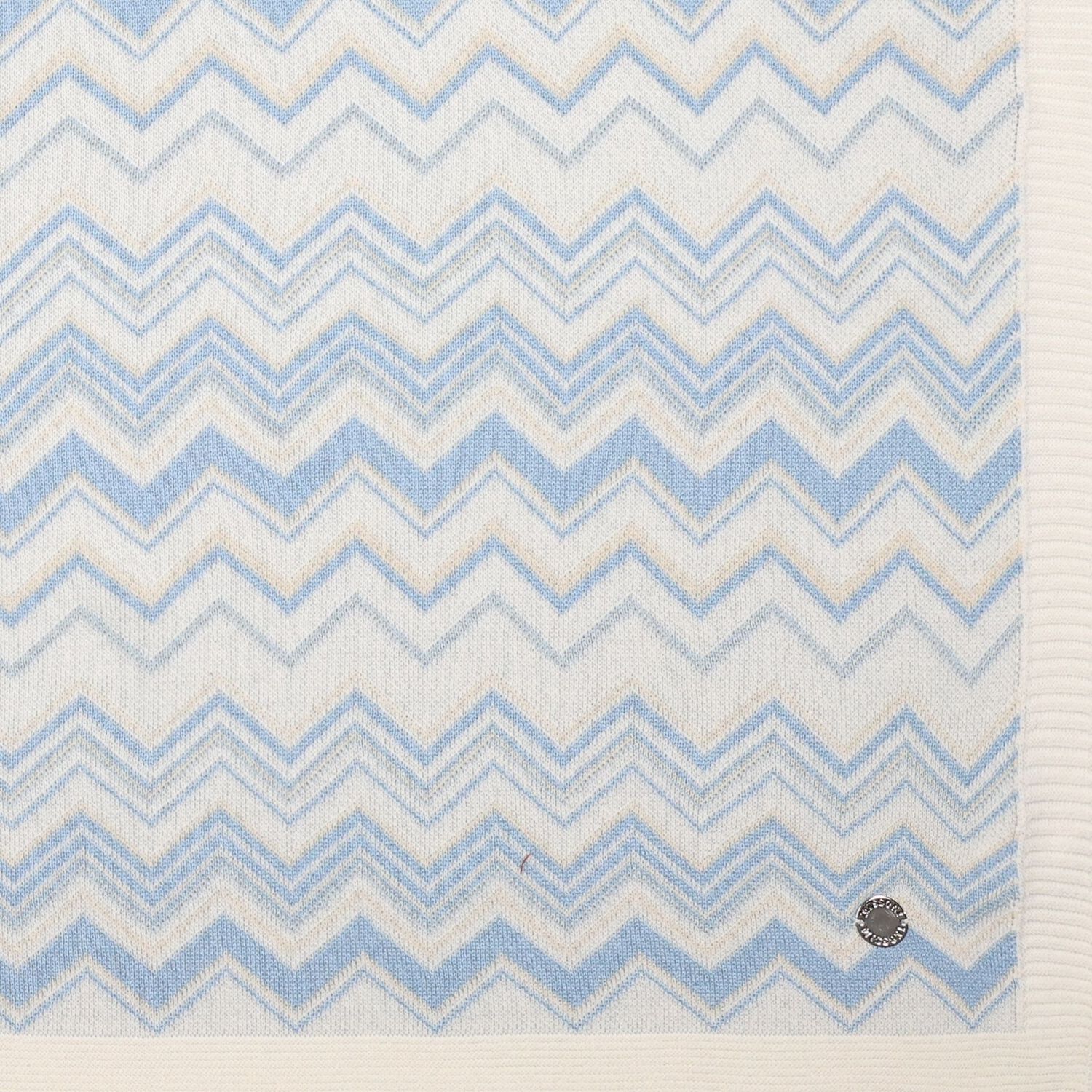 Ivory & Blue Zig Zag Knitted Baby Blanket, 1, hi-res