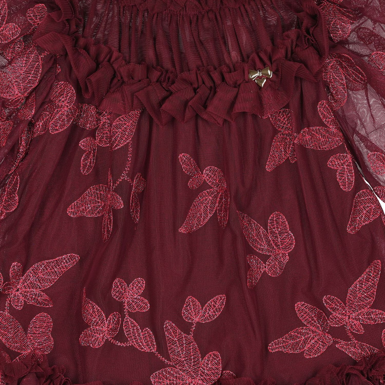 Girls Burgundy Leaf Embroidery Tulle Myrtisa Dress, 3, hi-res