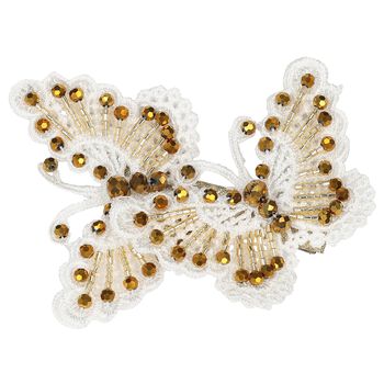 Girls White & Gold Embellished Butterfly Hair Clip