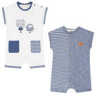 Baby Boys White & Blue Romper Set, 1, hi-res